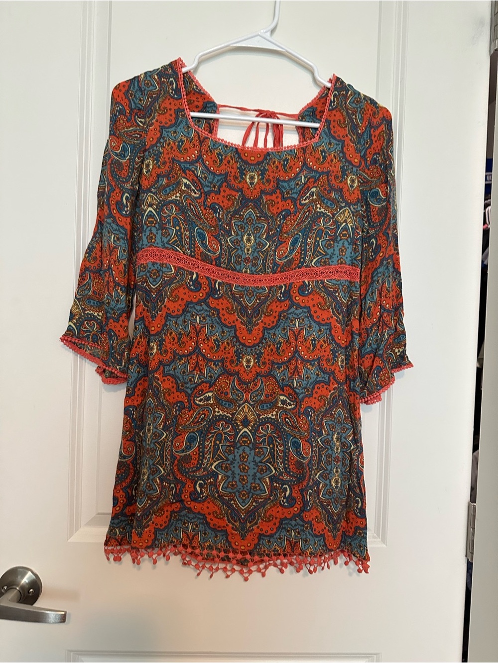 Rare - Free People Red and Teal Paisley Long Sleeve Tunic Dress